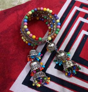Boho Multicolored Beaded Bangles with Jhumkas