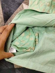 Light Green Blouse with Gold Print
