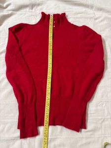 Red Turtleneck Knit Sweater
