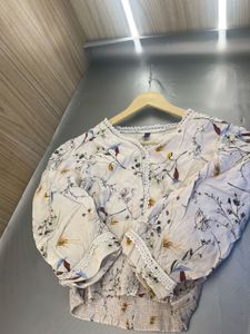 Boho Floral Print Cropped Blouse