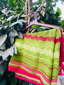 Green & Pink Striped Saree