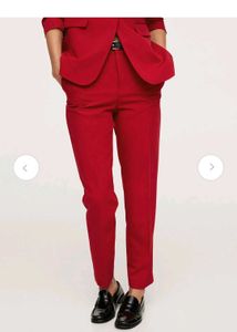 MANGO Red High-Waisted Trousers with Belt