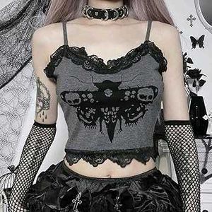 Gothic Moth Lace Trim Cami Top