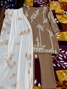 Pakistani Embroidered Kurta with Pants and Dupatta