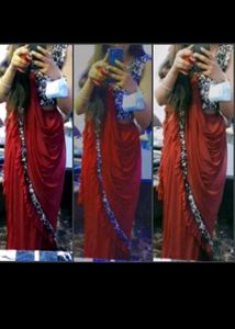 Maroon Sequinned Ruffled Saree