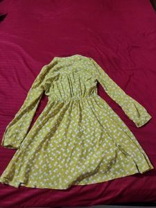 Yellow Floral Print Midi Dress