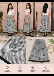 Vintage Korean Plaid Floral Midi Skirt