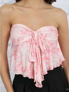 Pink Floral Strapless Bow Top