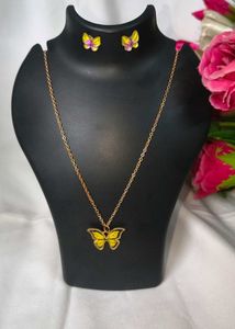 Butterfly Yellow Necklace and Earrings Set One