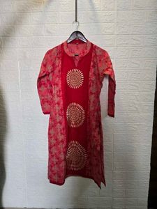 Red &amp; Pink Printed Kurta