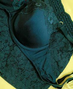 Elegant Blue Lace Trim Bra with shorts