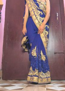 Royal Blue Embroidered Saree 💙 💛