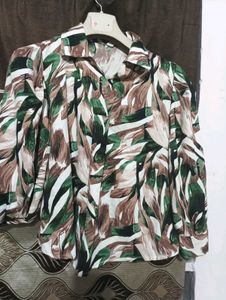 Abstract Print Button-Up Blouse