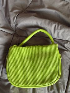 Vibrant Lime Green Textured Shoulder Bag