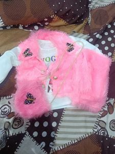 Pink Fur Jacket with Butterfly Detail