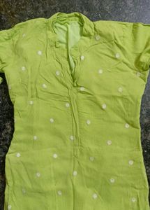 Embroidered Green Kurti Set With Dupatta
