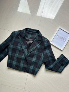 Green Plaid Cropped Blazer