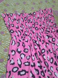 Pink Leopard Print Strapless Dress
