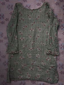 Olive Green Embroidered Short Kurti
