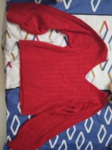 V- Neck woolen Red top/sweater