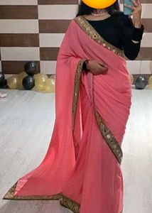 Coral Mirrorwork Saree