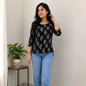 Black Floral Printed Casual kurti for Women size -