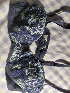 Embroidered Blue Bra