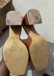 Tan Block Heel Mules