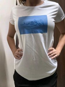 White Unisex Tee with Blue Graphic