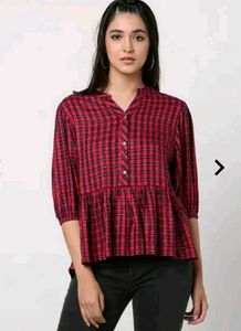 Red Plaid Peplum Blouse