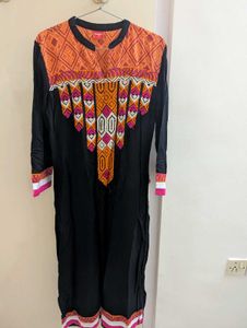 Stylish Black Kurta with Orange Print