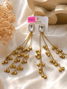 Gold Dangle Earrings with Crystal Accents