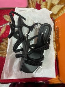 Sparkling Black Strappy Heels