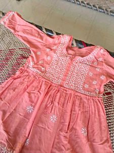 Pink Chikankari Short Kurti | Embroidered Cotton K