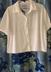 White Textured Button-Up Shirt