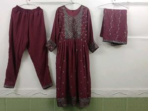 Maroon Embroidered Kurta Set with Dupatta