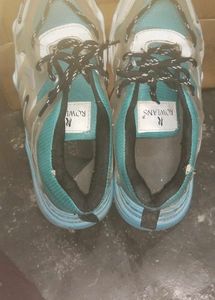 Trendy Teal sky-blue &amp; White Chunky Sneakers