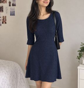 Navy Striped Fit & Flare Dress