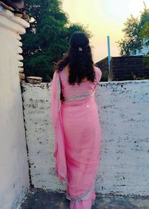 Elegant Pink Saree with Silver Border