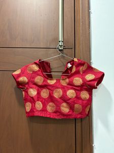 Red Silk Blouse with Gold Motifs
