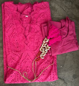 Pink Cotton Eyelet Kaftan Dress