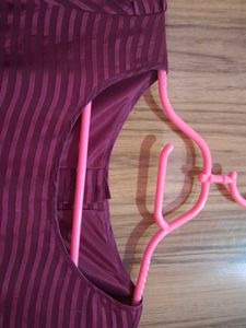 Stylish Burgundy Blouse with Striped Detail