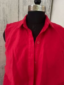 Chic Red Sleeveless Shirt Dress