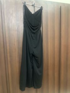 Chic Black Lace Trim Halter Jumpsuit