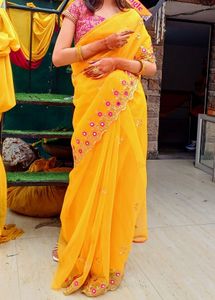Vibrant Yellow Embroidered Saree