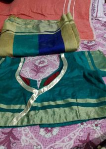 Beautiful Teal &amp; Blue Striped Saree