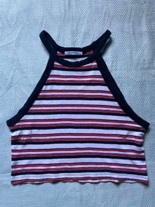 Zara Striped Halter Neck Crop Top
