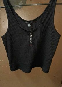 Black Ribbed Button-Up Tank Top