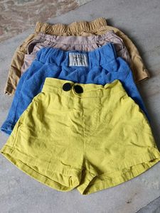 4 Cute Shorts Bundle - Yellow, Blue, Tan
