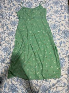 Sage Green Floral Slit Dress+ Earrings free